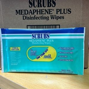 NIB - Scrubs Medaphene Plus disinfecting wipes 12 ct/pack (box=60 travel packs)